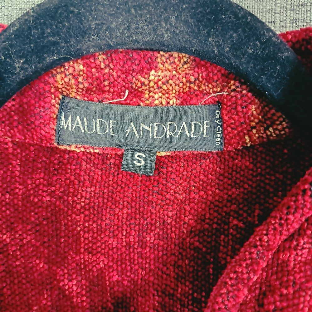 Maude Andrade Handwoven Chenille Jacket Full Zip Red Small Oversize Art USA VTG - Picture 9 of 10